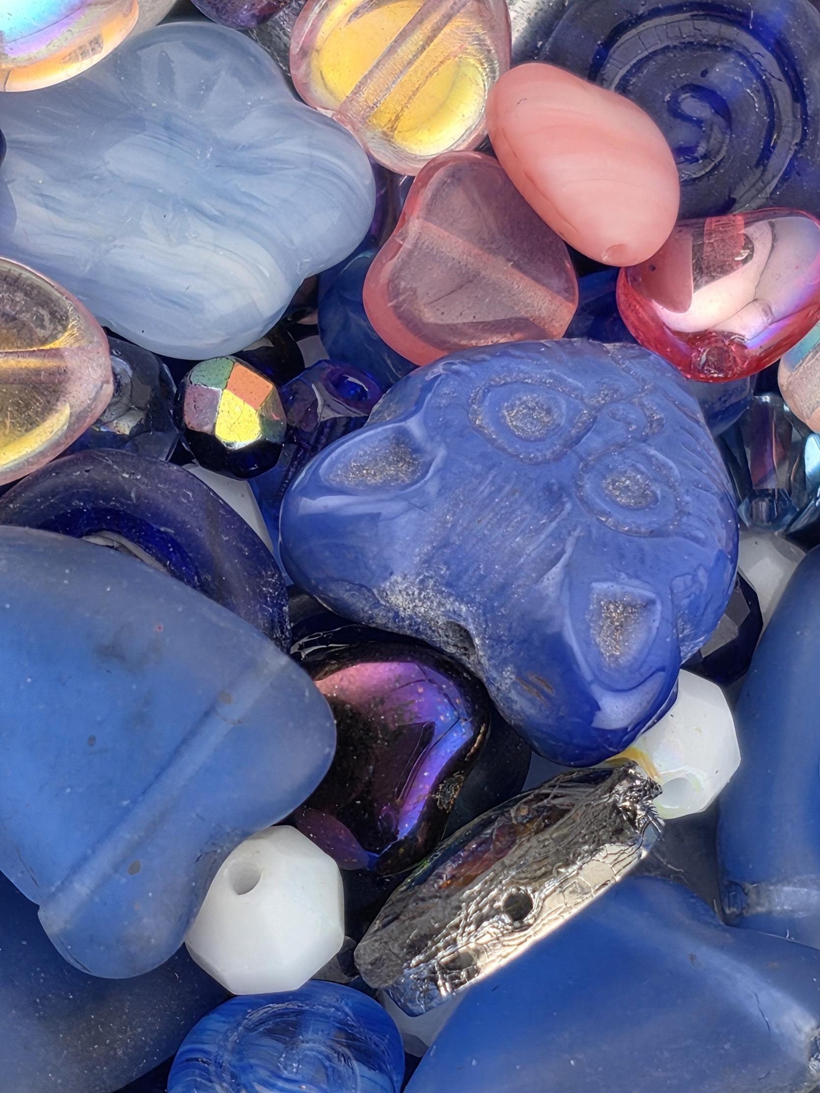 1oz "Valentine Blues" Czech Glass Bead Mix