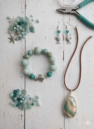 Sterling Seafoam Amazonite Beads, Silver Links (2 Ounce Mix) | Jewelry Making Bracelet Supply | Learise Curated Mix