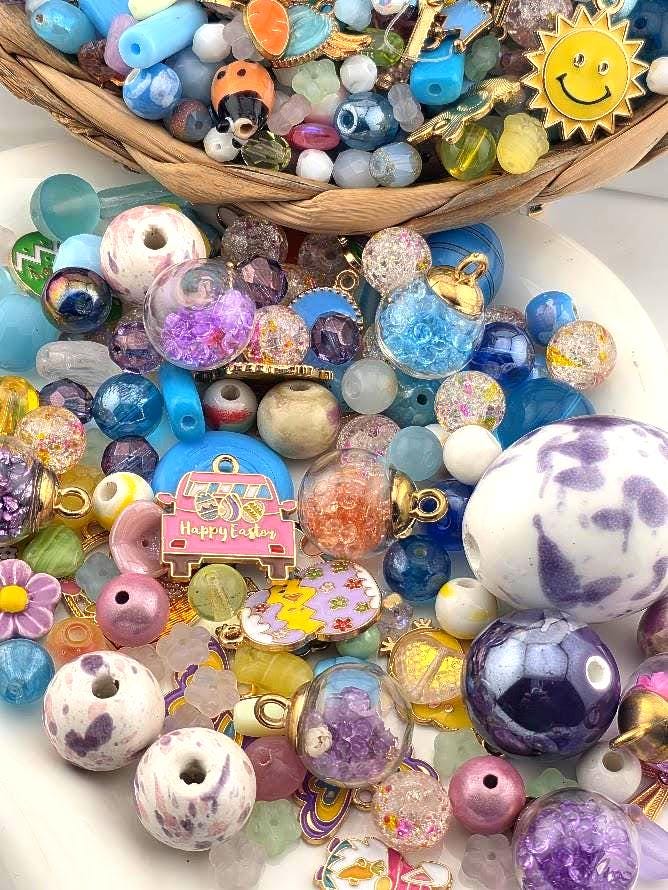 2oz | "Easter Egg Hunt" Glass Bead Soup with Metal Charms Mix