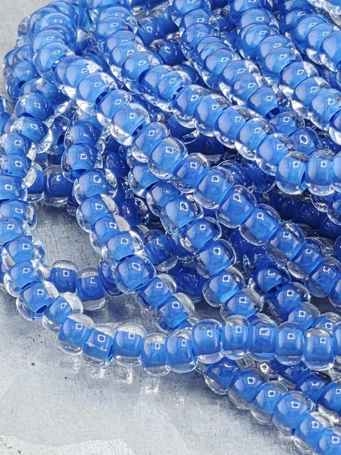 Transparent Terra Intensive Crystal Lined Blue | Size 8 | Half-Hank (12" 6-String) | Preciosa-Ornela Glass Seed Beads | Czech Seed Beads