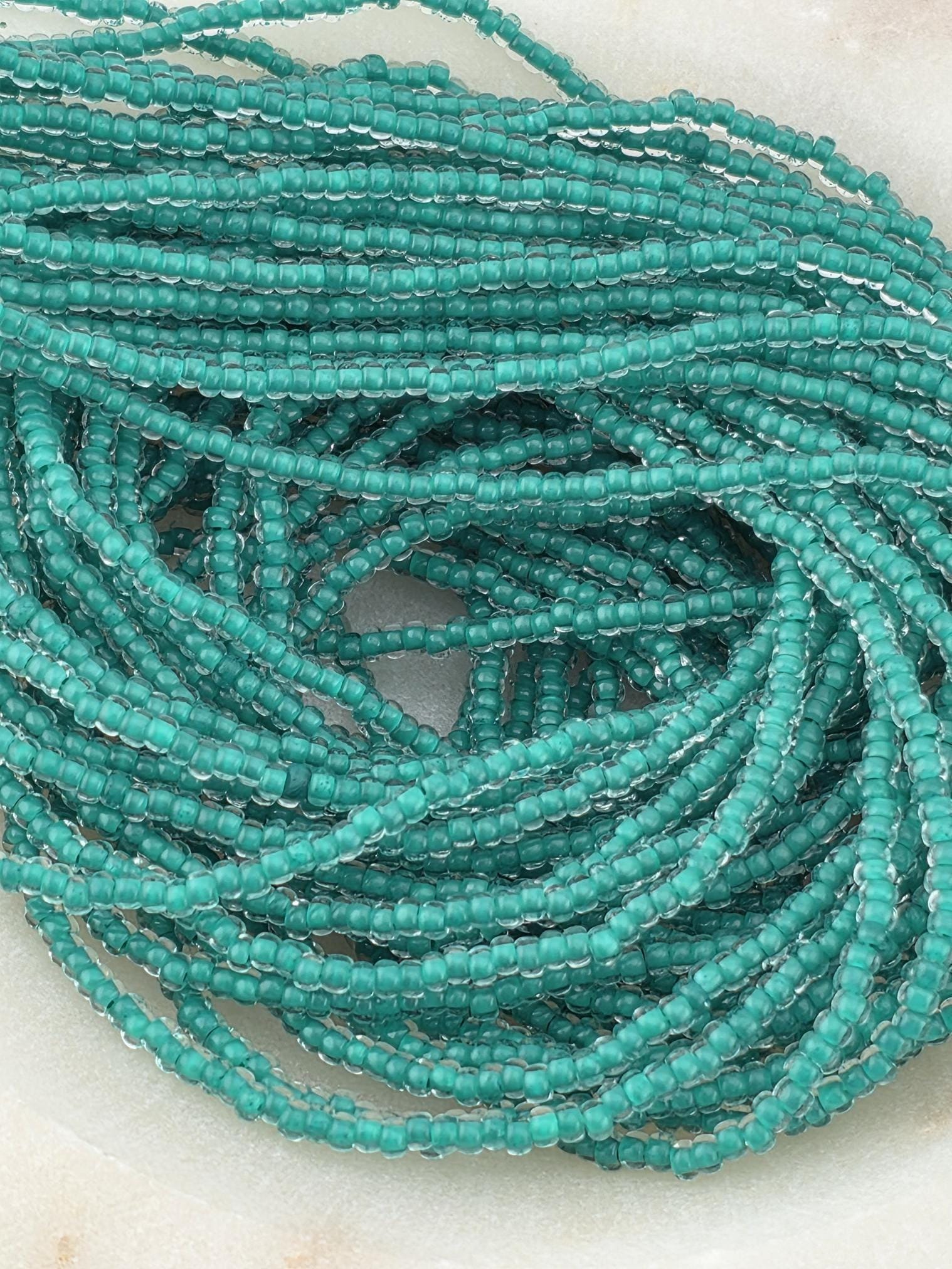 Transparent Terra Intensive Crystal Lined Sea Green | Size 11 | Half-Hank (12" 6-String) | Preciosa-Ornela Glass Seed Beads
