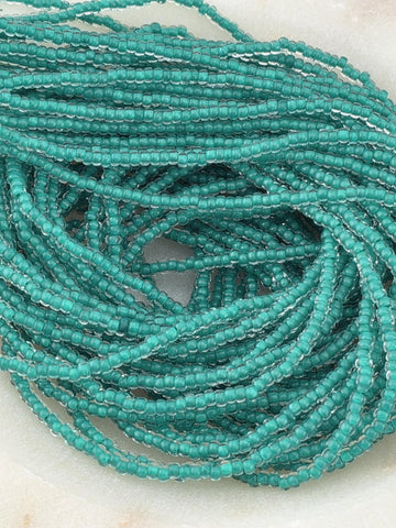 Transparent Terra Intensive Crystal Lined Sea Green | Size 11 | Half-Hank (12" 6-String) | Preciosa-Ornela Glass Seed Beads