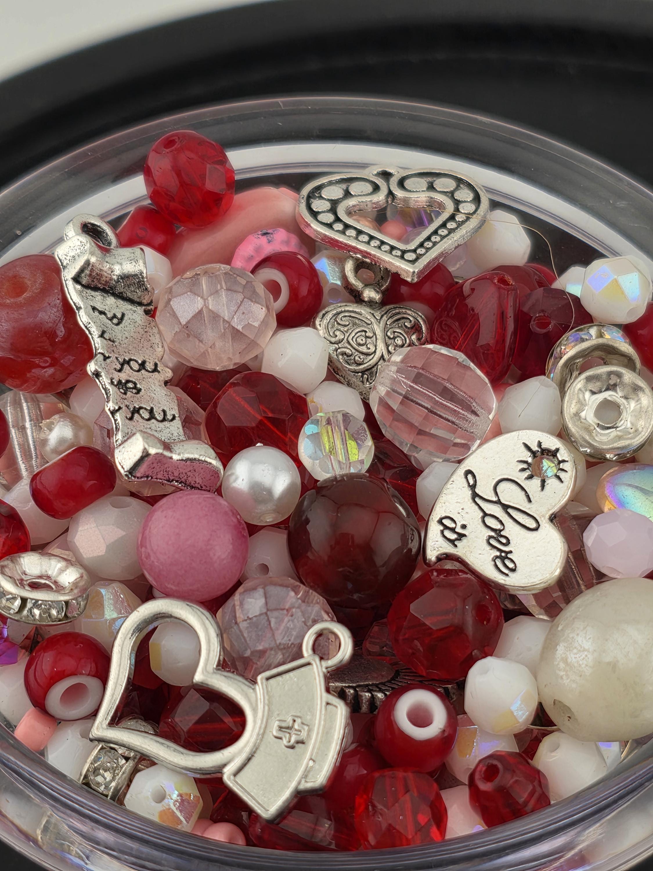 2oz | "XOXO" Red, Pink and White GlassBeads with Mixed Metal Charms
