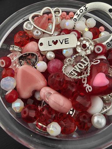 2oz | "XOXO" Red, Pink and White GlassBeads with Mixed Metal Charms