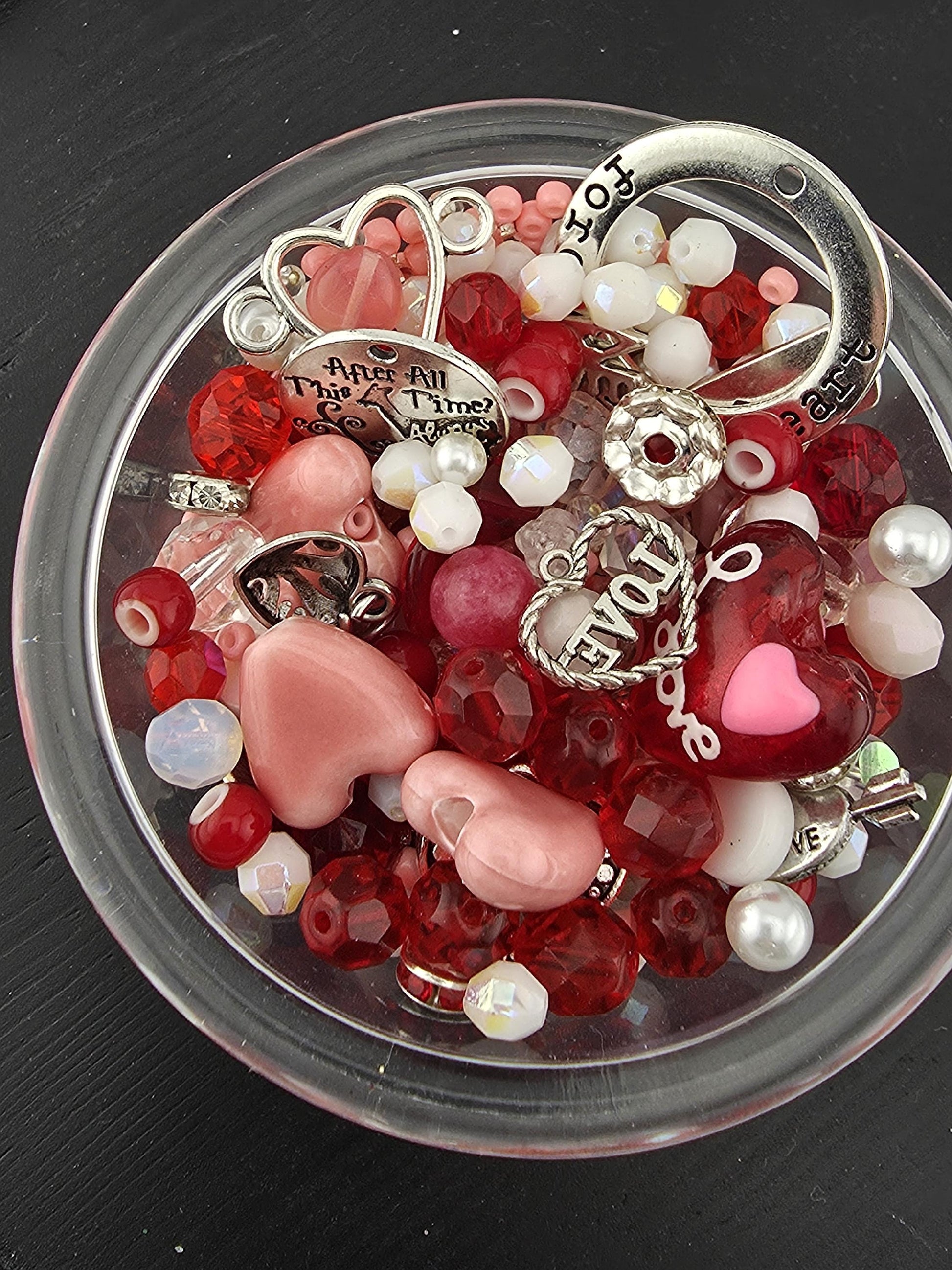 2oz | "XOXO" Red, Pink and White GlassBeads with Mixed Metal Charms