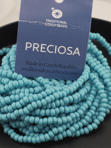 Opaque Green Turquoise | Size 8 | Half-Hank (12" 6-String) | Preciosa-Ornela Glass Seed Beads