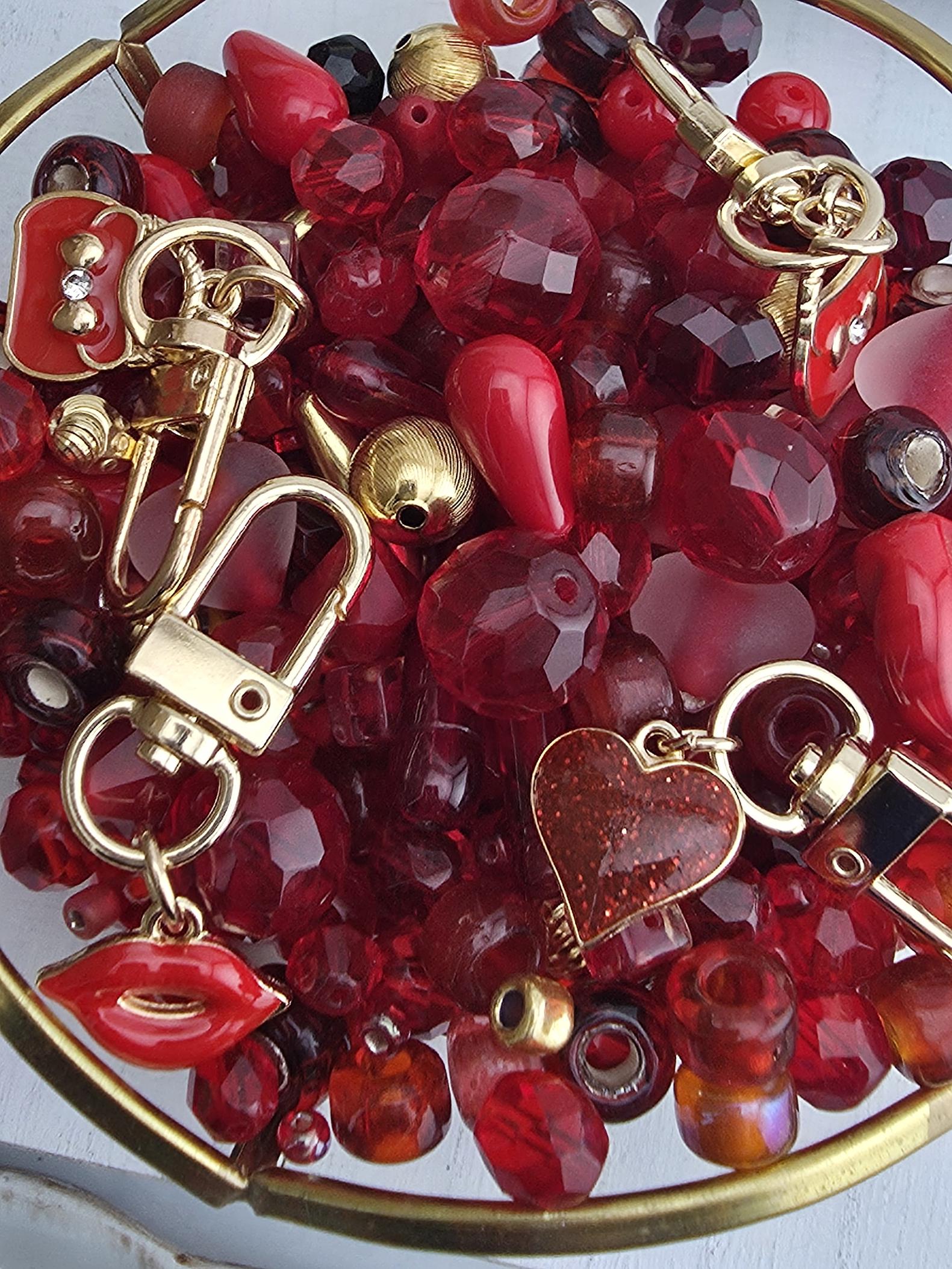 Jewelry Bead Mix: Red Glass and Metal Spacers (Gold Charm Details) | Jewelry Making Bracelet Supply | Learise Curated Mix