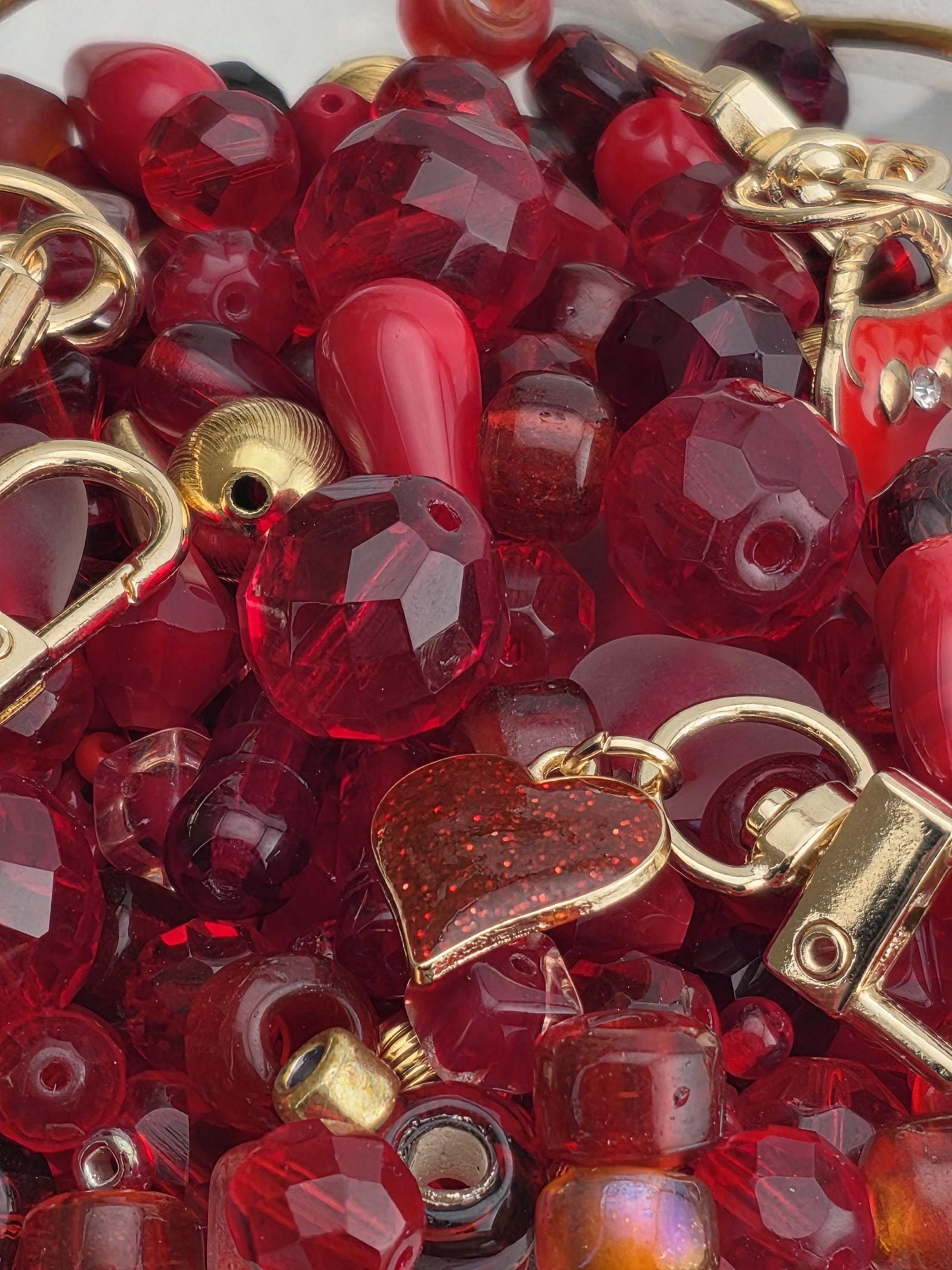Jewelry Bead Mix: Red Glass and Metal Spacers (Gold Charm Details) | Jewelry Making Bracelet Supply | Learise Curated Mix
