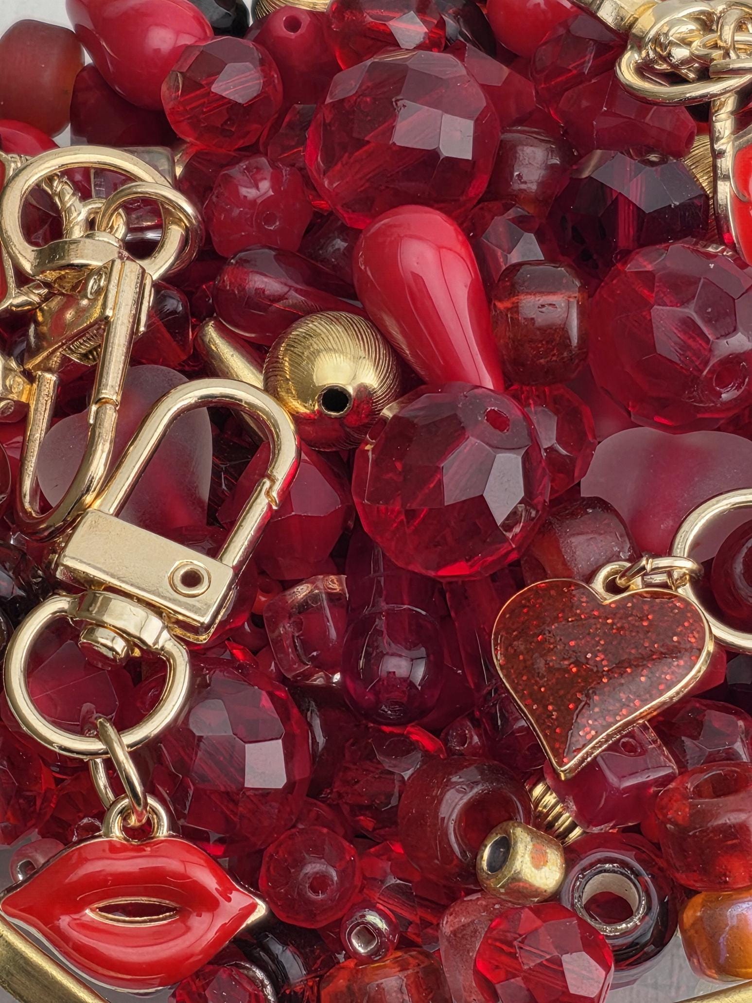 Jewelry Bead Mix: Red Glass and Metal Spacers (Gold Charm Details) | Jewelry Making Bracelet Supply | Learise Curated Mix