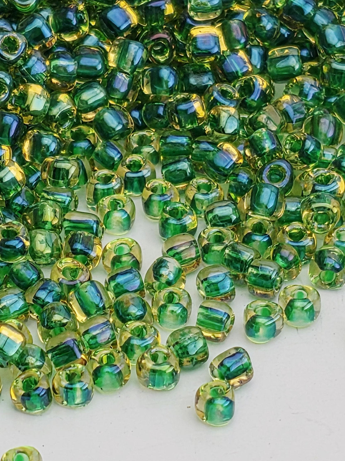 10TR1165-Miyuki Triangle Beads:Amber/Green ICL (15g pkg) | Japanese Seed Beads | Bead Weaving Embroidery Supply | DIY Jewelry