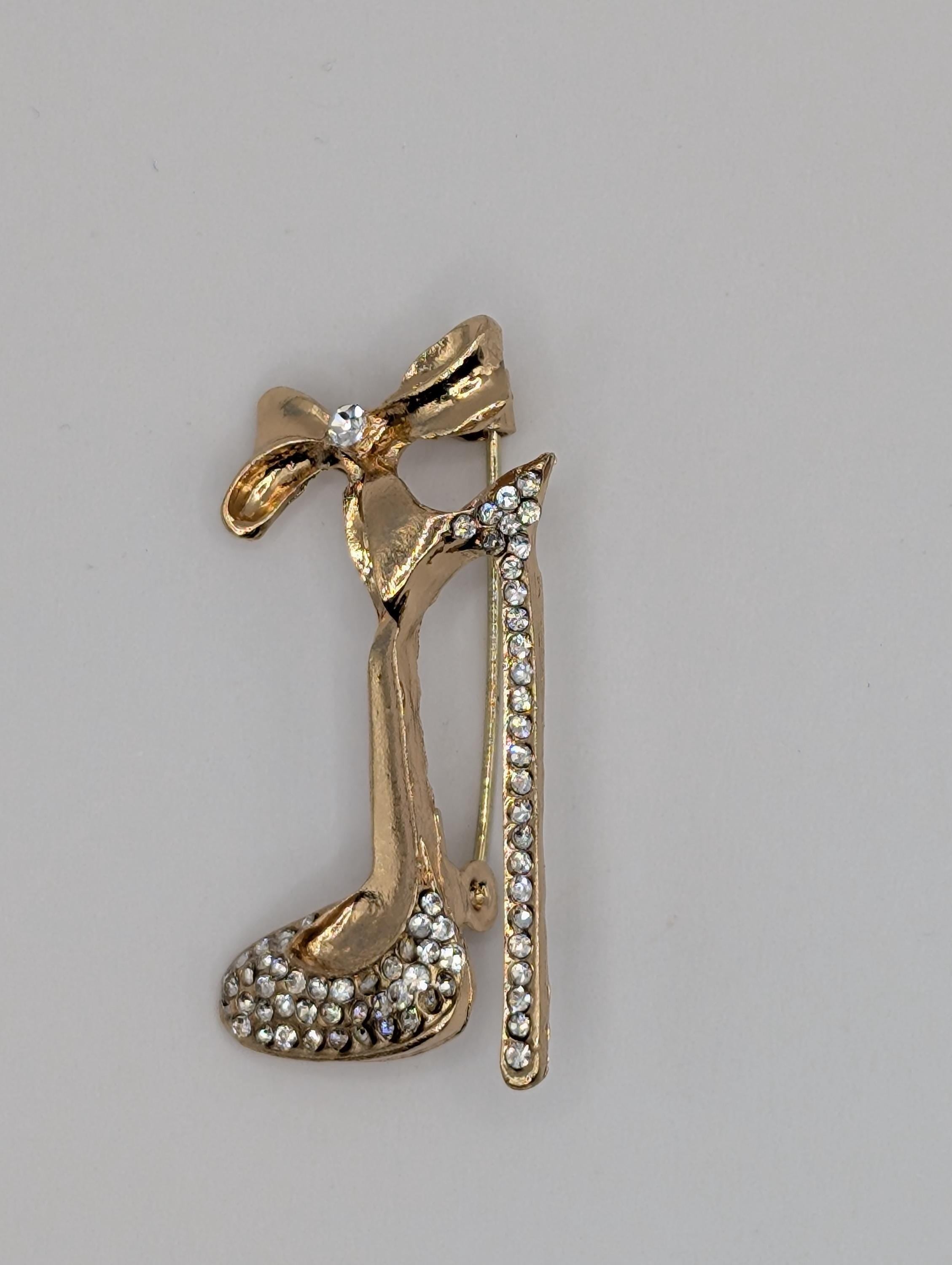 Gold Plated High Heel Brooch: Colorful Rhinestones, 1.5 Inch Pin | Handmade Pin | Jacket Scarf Hat Accessory | Gift Idea