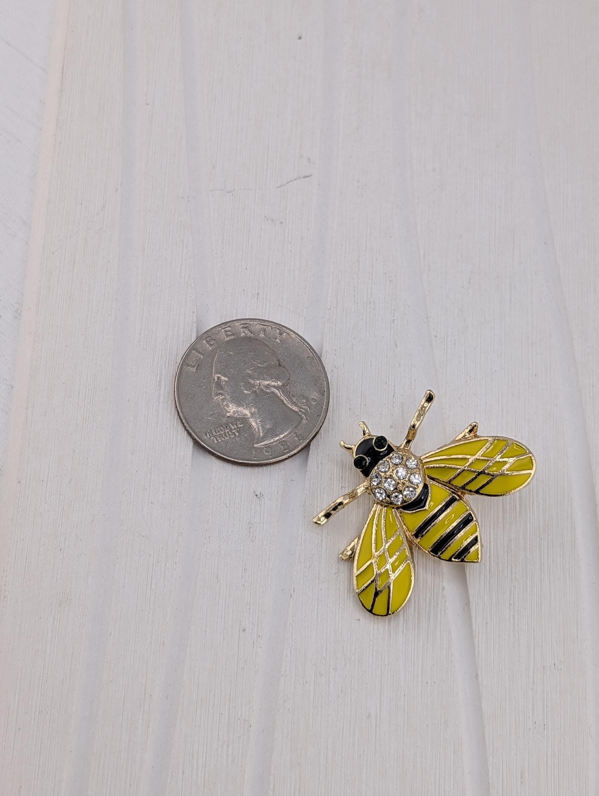 Gold Plated Bee Brooch: Yellow Enamel, Lightweight Pin