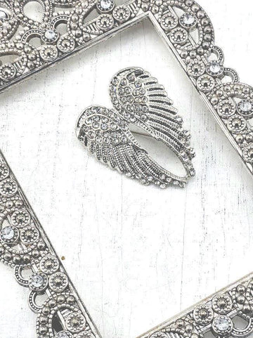 Angel Wings Brooch: Silver Plated, Delicate Rhinestone Pin
