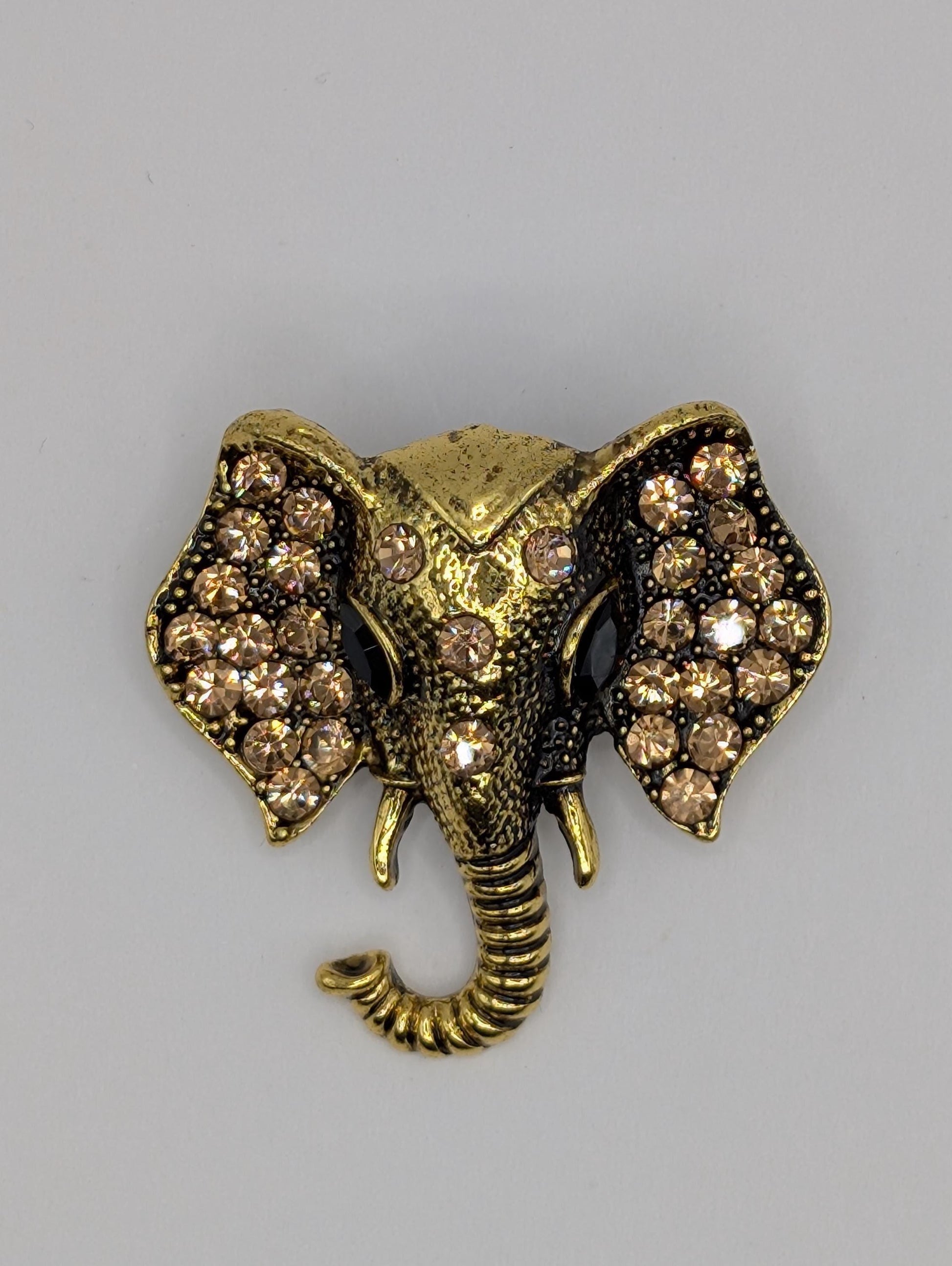 Elephant Brooch Pin: Gold Plated Animal Pendant (Rhinestone Detail) | Handmade Pin | Jacket Scarf Hat Accessory | Gift Idea