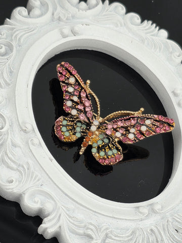 Gold Plated Enamel Brooch Pin: Pink and Mint with Rhinestone Sparkle | Handmade Pin | Jacket Scarf Hat Accessory | Gift Idea