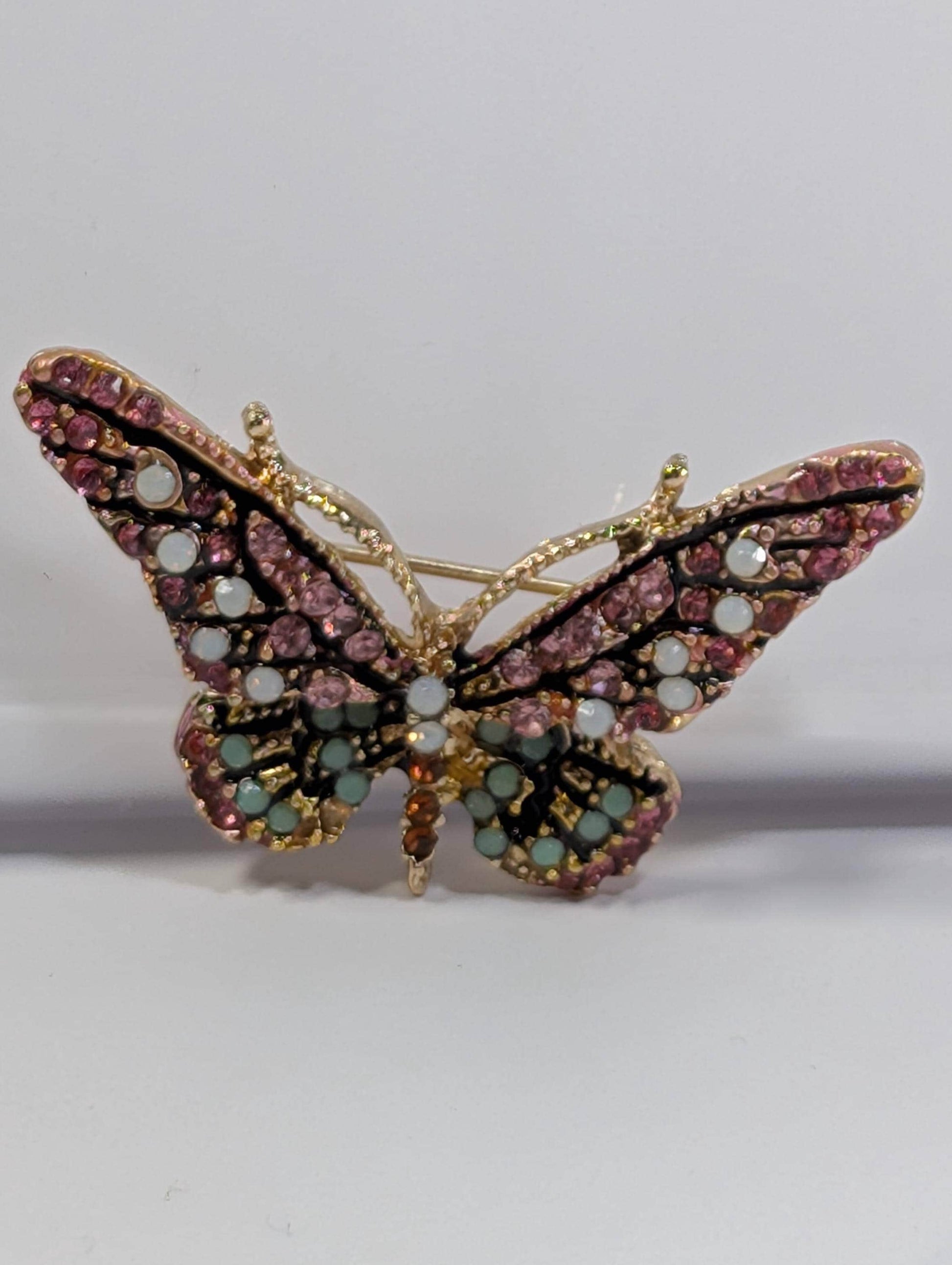 Gold Plated Enamel Brooch Pin: Pink and Mint with Rhinestone Sparkle | Handmade Pin | Jacket Scarf Hat Accessory | Gift Idea