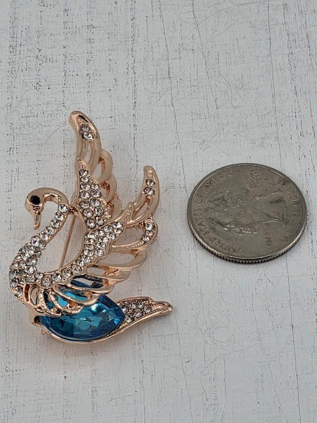 Swan Brooch Pin: Rose Gold Plated with Teal Enamel - Handmade Accessory | Handmade Pin | Jacket Scarf Hat Accessory | Gift Idea