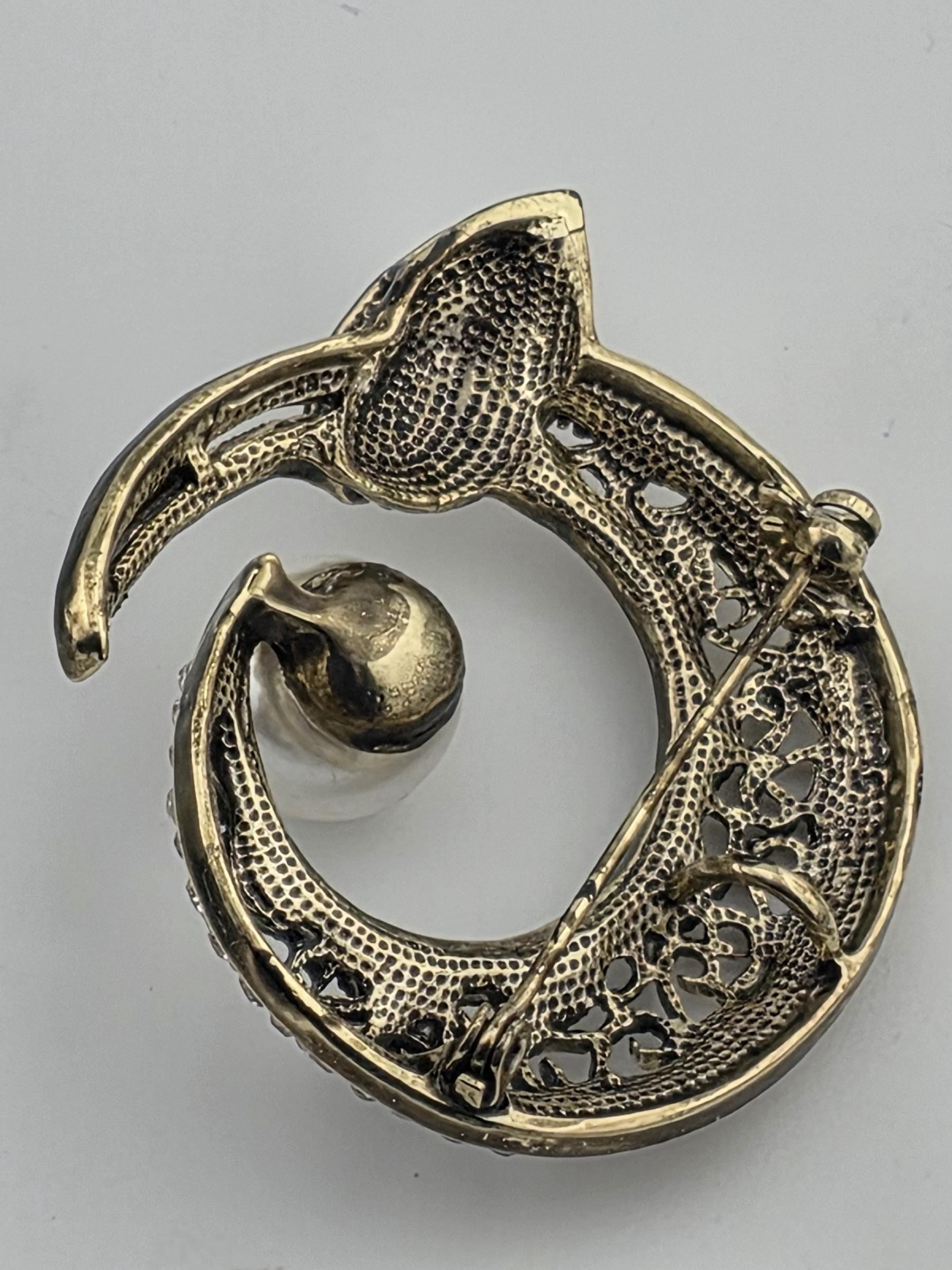 Gold Plated Crescent Pearl Brooch: Delicate Shine, Elegant Pin | Handmade Pin | Jacket Scarf Hat Accessory | Gift Idea