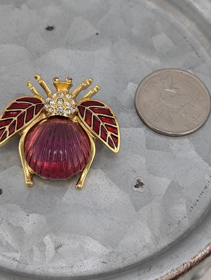 Ladybug Brooch Pin: Gold Plated with Vibrant Red Wings - Nature Inspired
