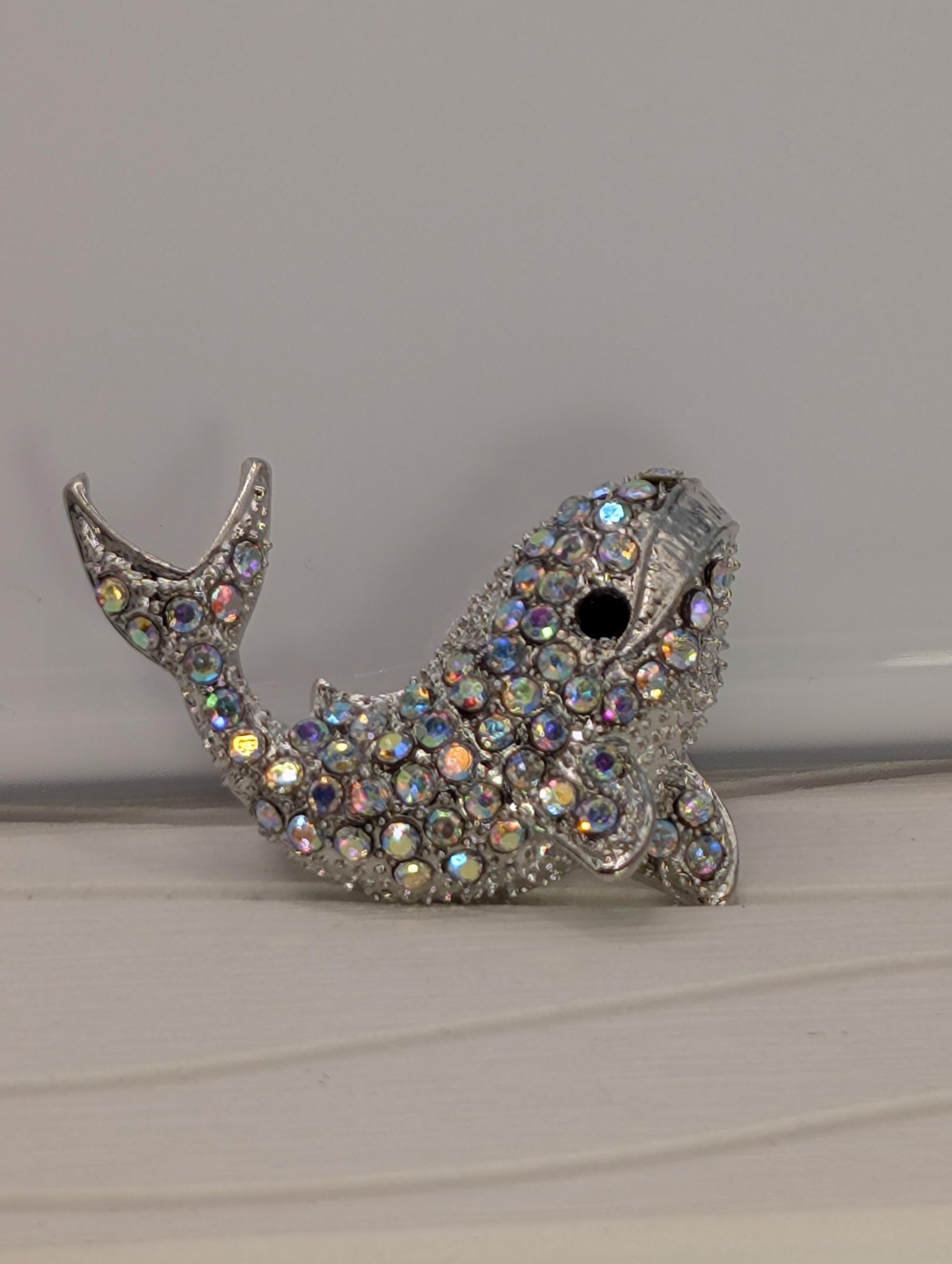 Whale Brooch Pendant: Silver Plated with Rhinestones - Pin or Charm