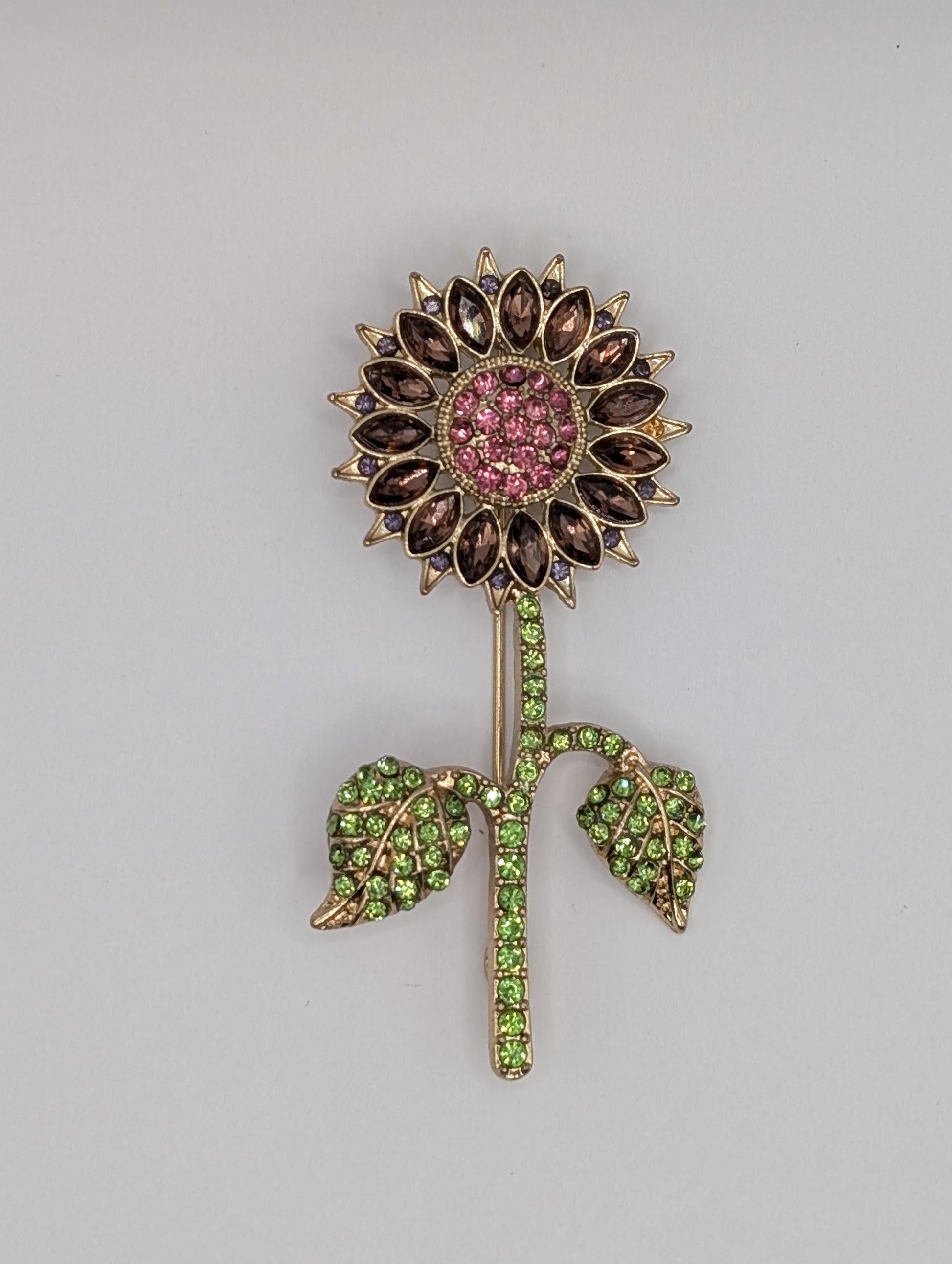 Sunflower Brooch Pin: Gold Plated Floral Design (Rhinestone Detail) | Handmade Pin | Jacket Scarf Hat Accessory | Gift Idea