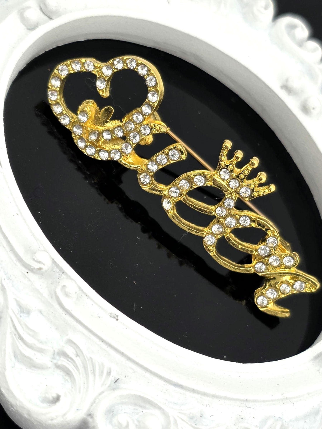Queen Brooch Pin: Gold Plated with Rhinestone - Classic Elegance