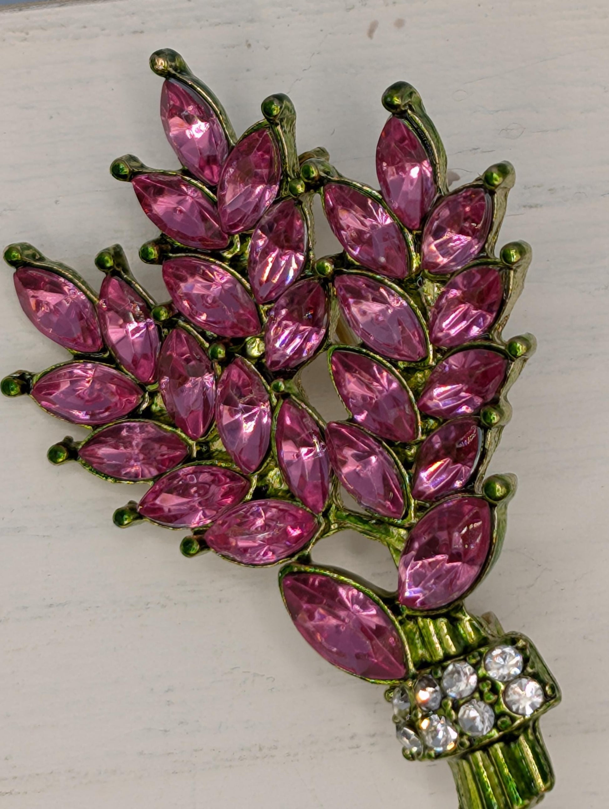 Bamboo Brooch Pin, Gold Plated with Pink Rhinestone (2 Inch)