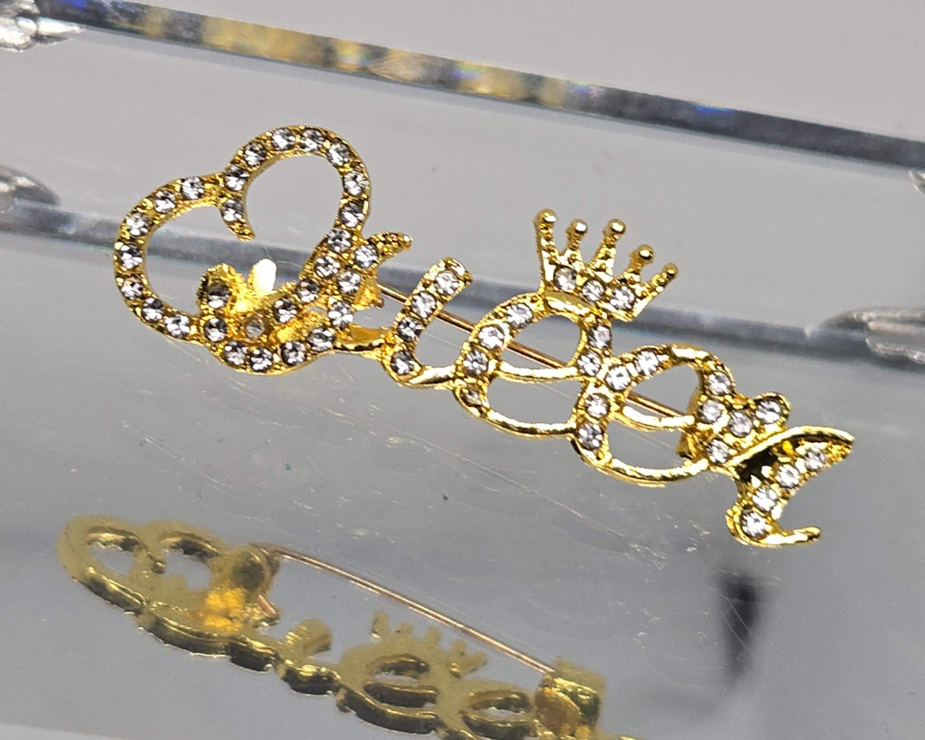 Queen Brooch Pin: Gold Plated with Rhinestone - Classic Elegance