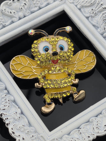 Bumble Bee Brooch Pin - Gold Plated with Bright Yellow Rhinestones | Handmade Pin | Jacket Scarf Hat Accessory | Gift Idea