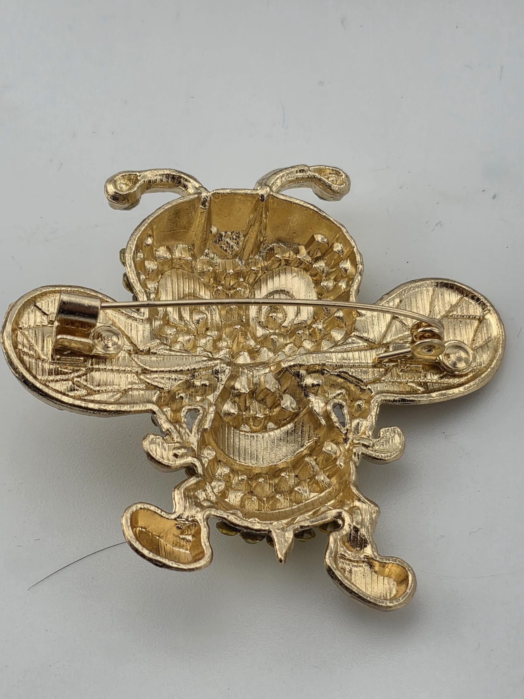 Bumble Bee Brooch Pin - Gold Plated with Bright Yellow Rhinestones