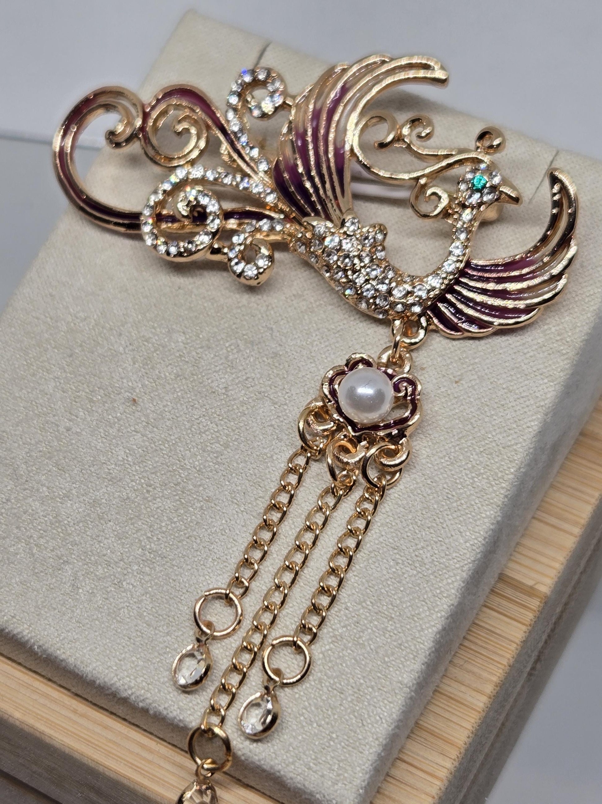 Gold Plated Phoenix Brooch: Yellow Enamel Pin, 1.5 Inch