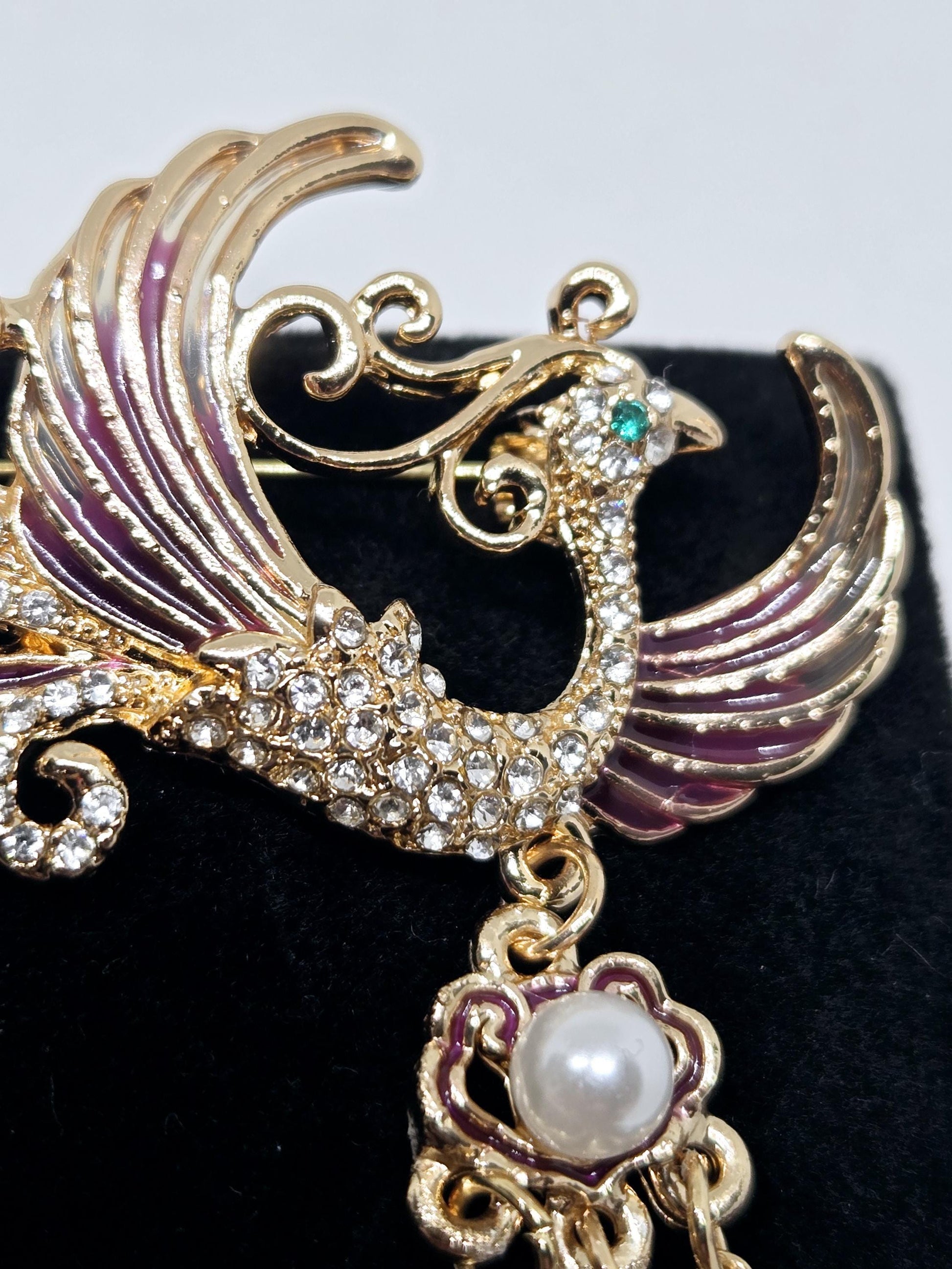 Gold Plated Phoenix Brooch: Yellow Enamel Pin, 1.5 Inch