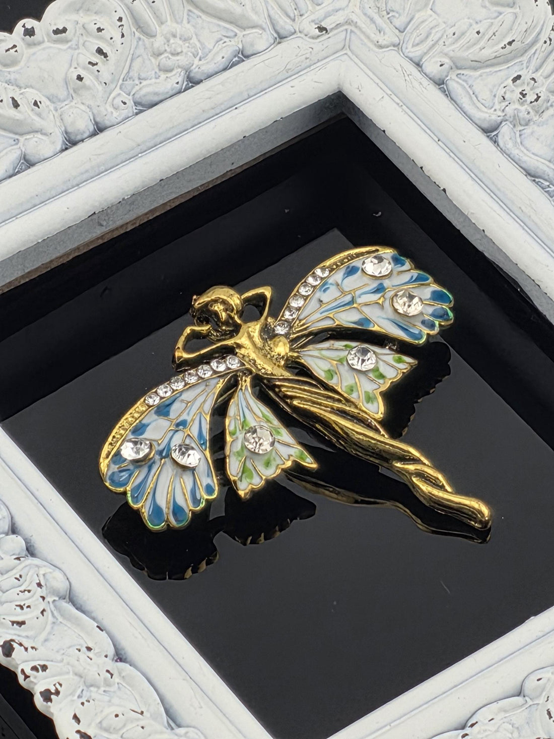 Gold Plated Fairy Brooch: Enamel Pin with Rhinestone Sparkle