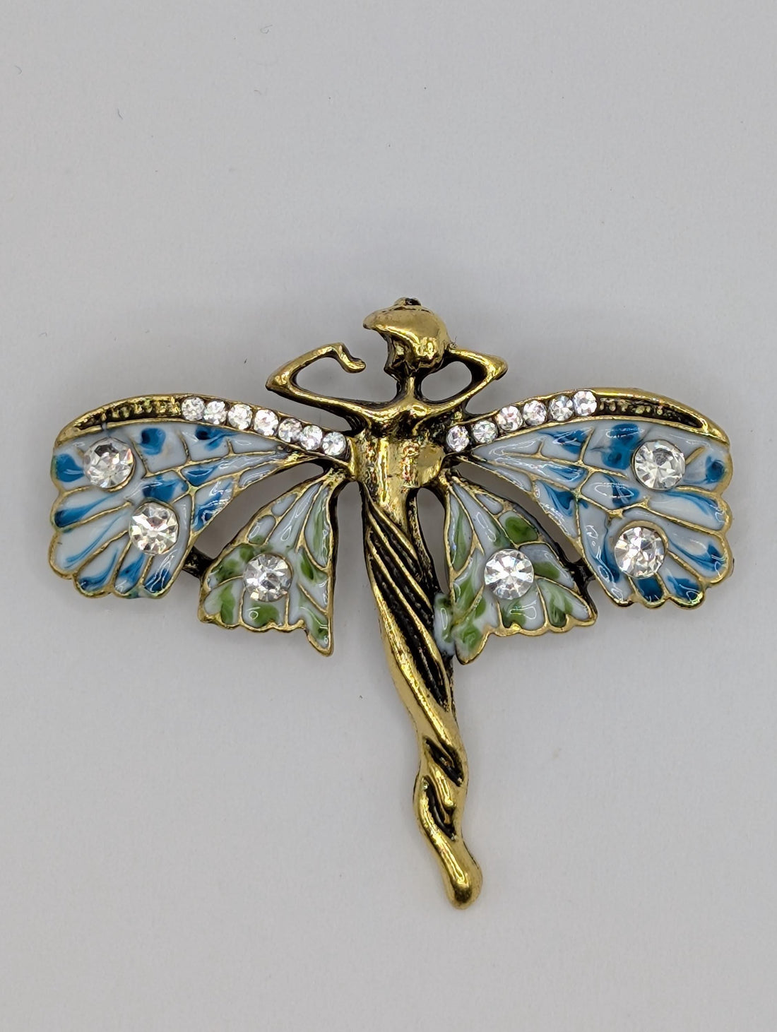 Gold Plated Fairy Brooch: Enamel Pin with Rhinestone Sparkle