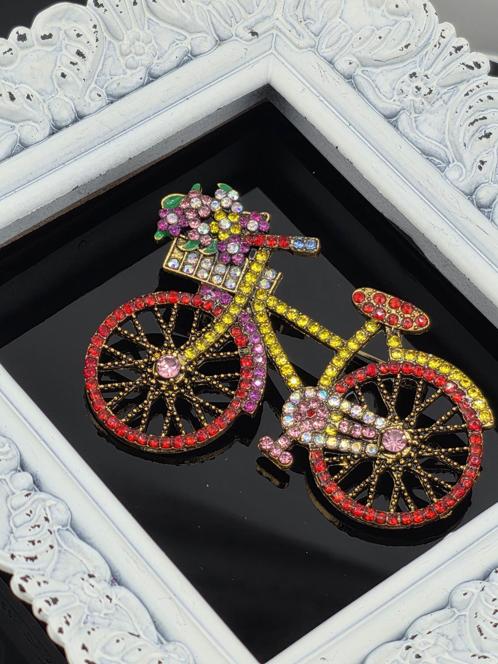 Vintage Style Bicycle Brooch, Gold Plated with Enamel (Lightweight Pin)