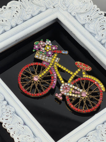 Vintage Style Bicycle Brooch, Gold Plated with Enamel (Lightweight Pin)