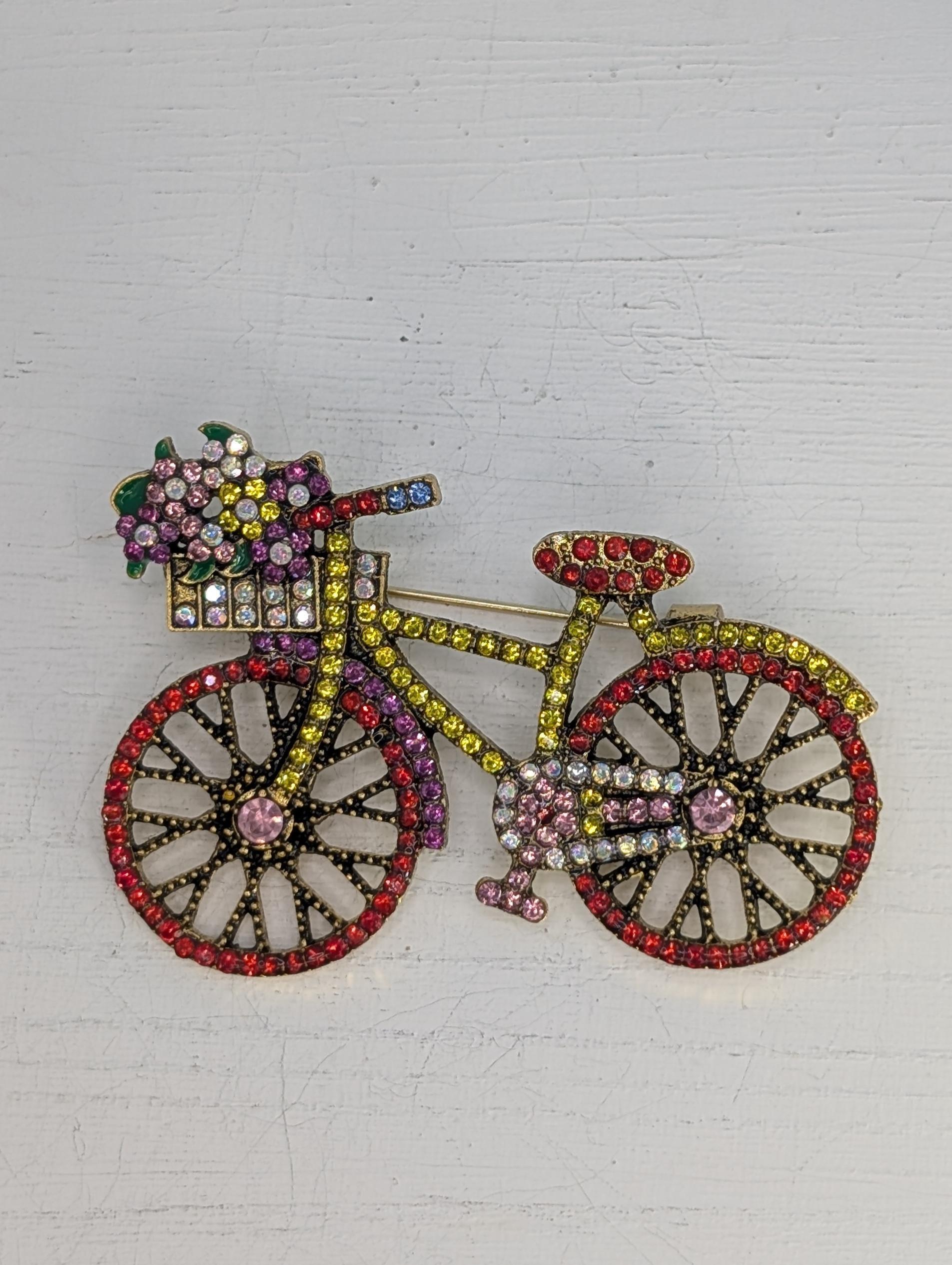 Vintage Style Bicycle Brooch, Gold Plated with Enamel (Lightweight Pin)