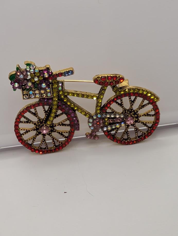 Vintage Style Bicycle Brooch, Gold Plated with Enamel (Lightweight Pin)