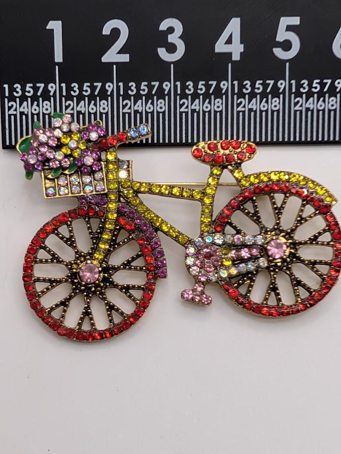 Vintage Style Bicycle Brooch, Gold Plated with Enamel (Lightweight Pin)
