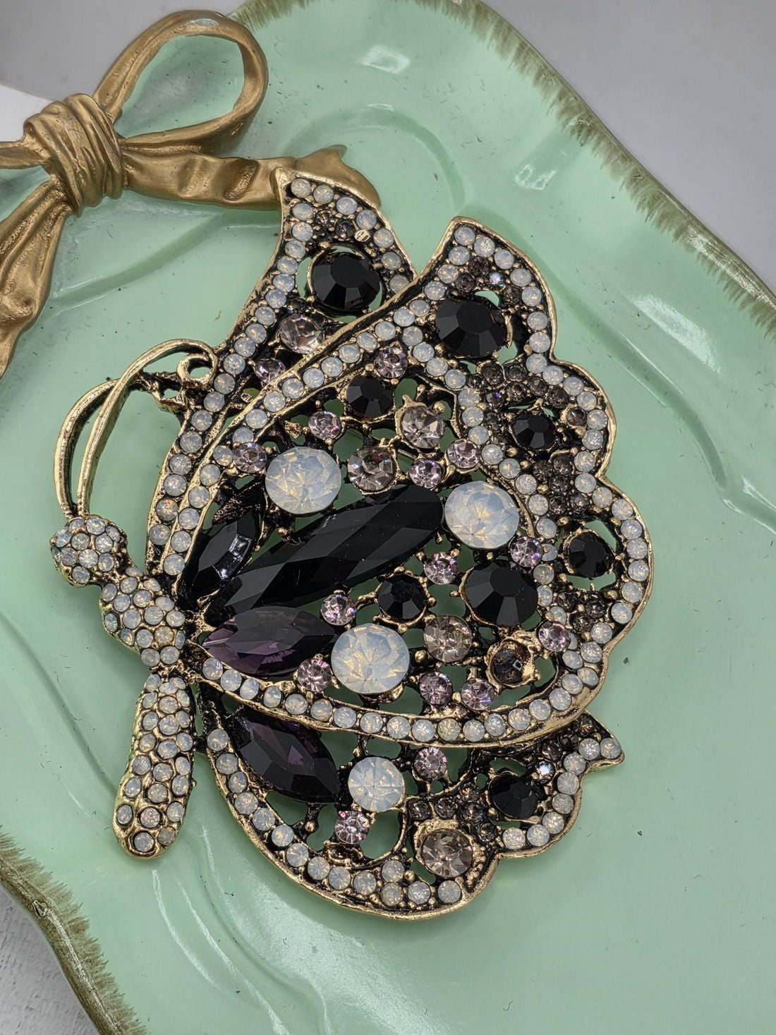 Butterfly Brooch: Silver-Plated, Amethyst Rhinestones - Bold Statement Pin