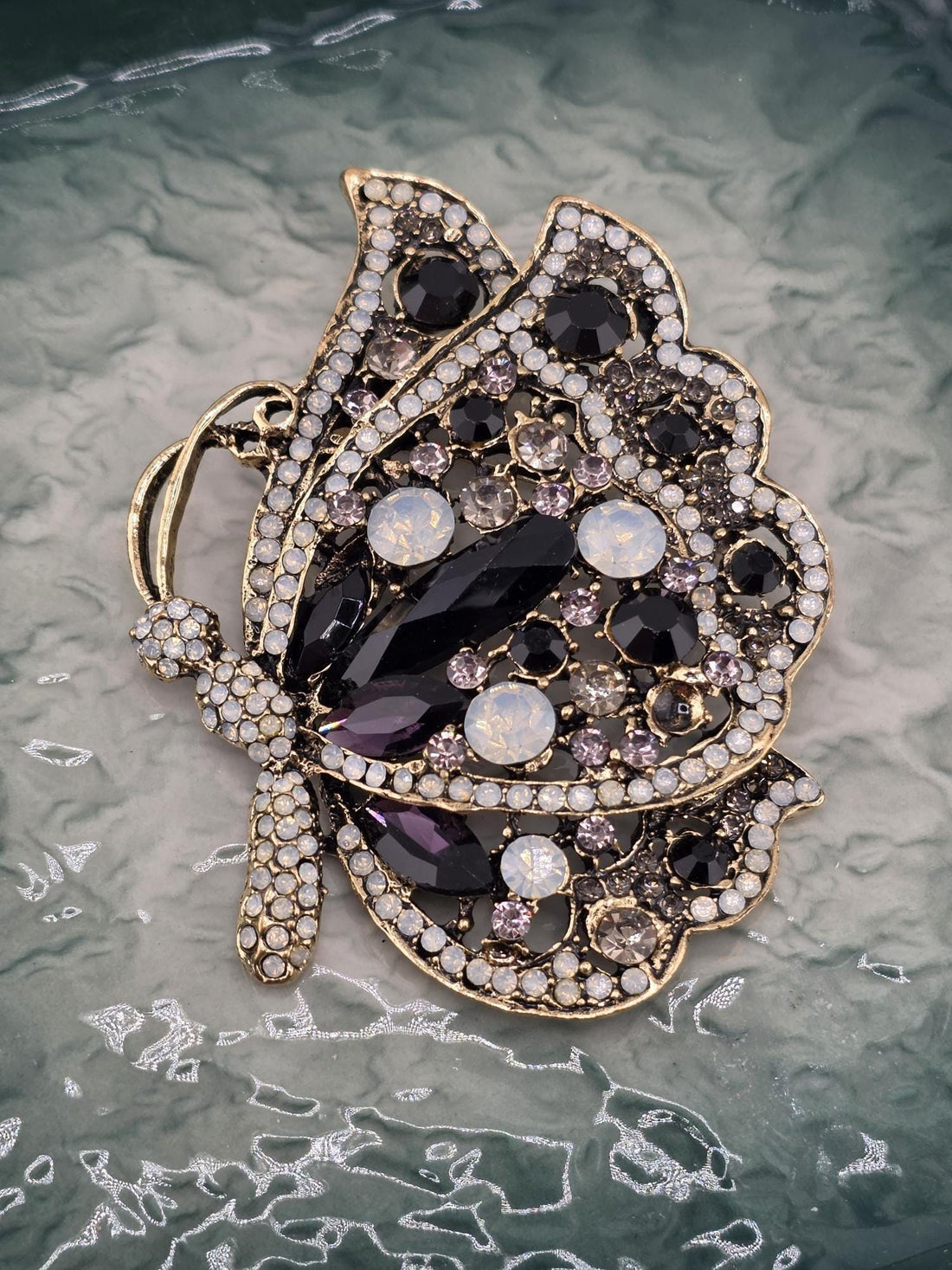 Butterfly Brooch: Silver-Plated, Amethyst Rhinestones - Bold Statement Pin