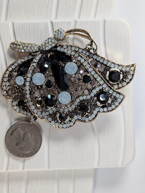 Butterfly Brooch: Silver-Plated, Amethyst Rhinestones - Bold Statement Pin