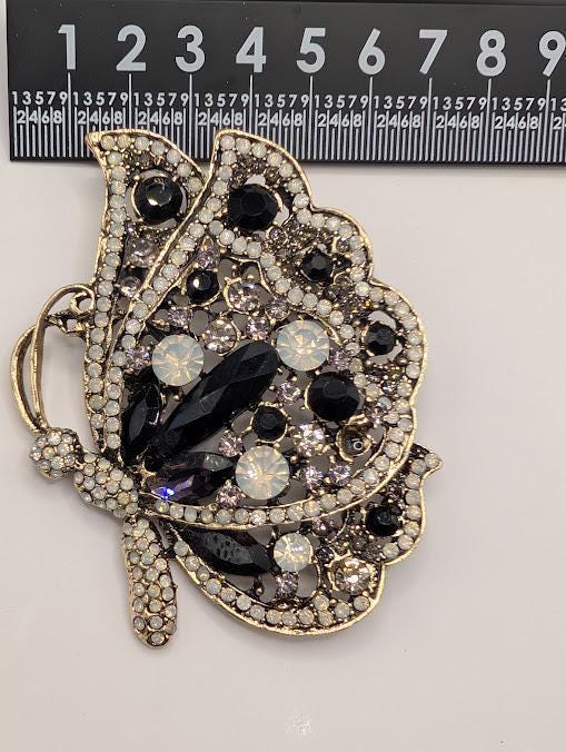 Butterfly Brooch: Silver-Plated, Amethyst Rhinestones - Bold Statement Pin