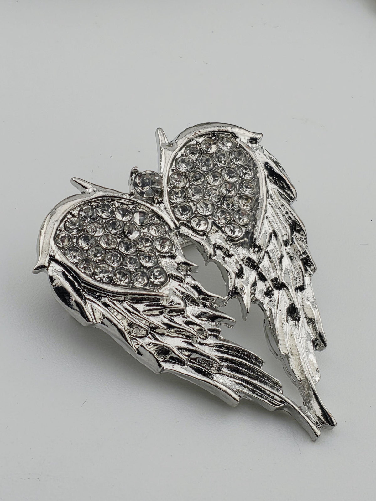 Angel Wings Brooch, Silver Plated Pin | Rhinestone Detail | Lightweight Accessory