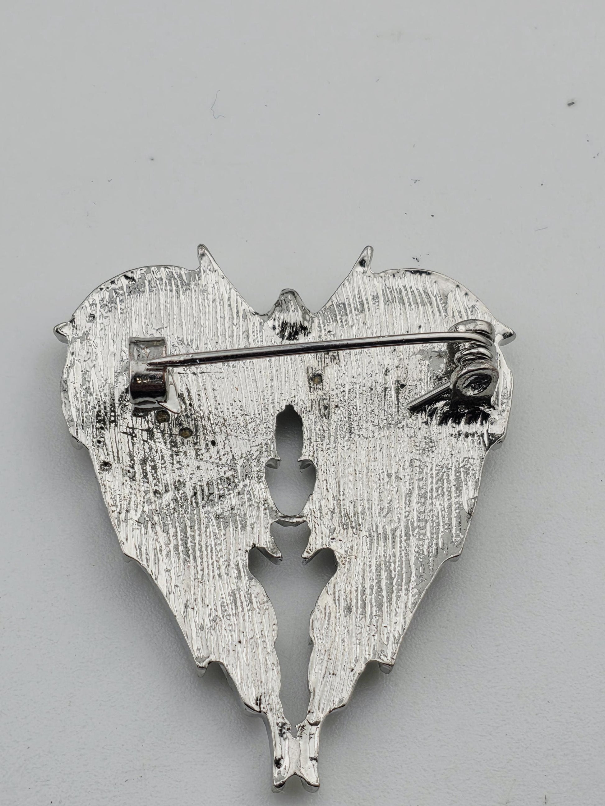 Angel Wings Brooch: Silver Plated Pin with Rhinestone Detail (Lightweight) | Handmade Pin | Jacket Scarf Hat Accessory | Gift Idea