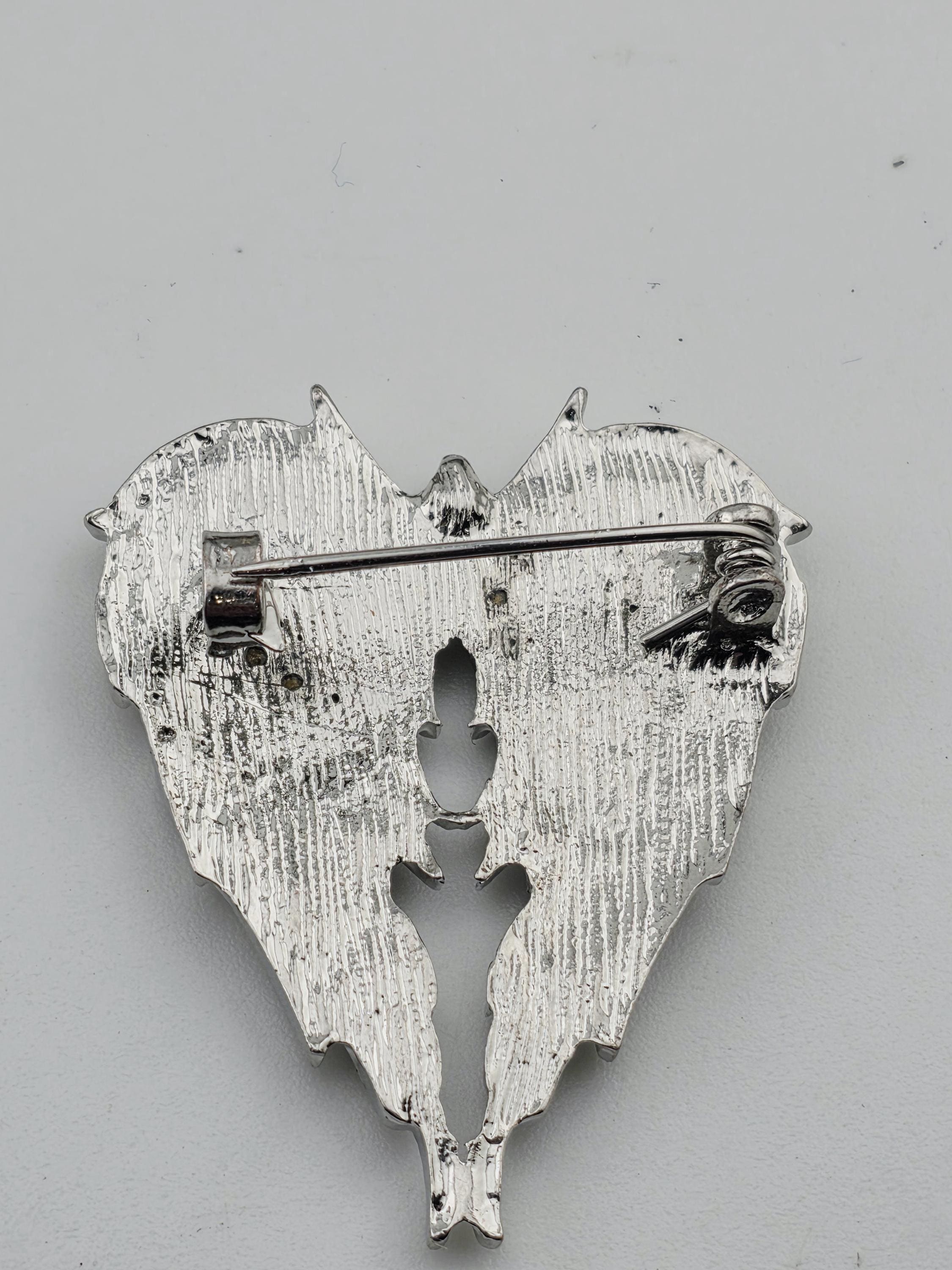 Angel Wings Brooch: Silver Plated Pin with Rhinestone Detail (Lightweight) | Handmade Pin | Jacket Scarf Hat Accessory | Gift Idea