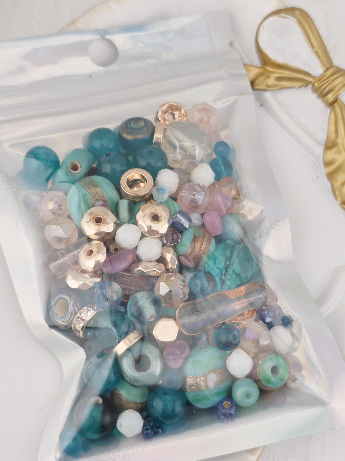 Aqua and Pink Bead Soup Mix: Colorful Glass Beads (56g Hand-Blended)
