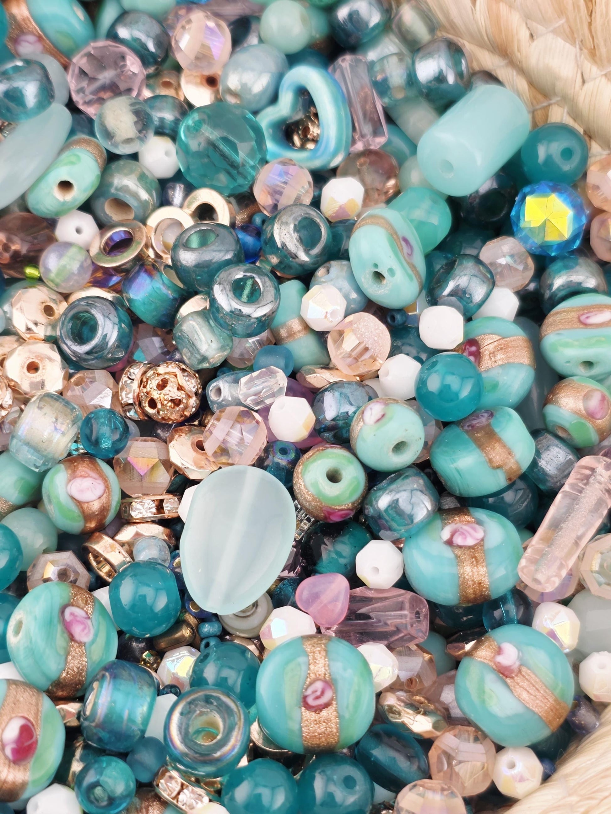 Aqua and Pink Bead Soup Mix: Colorful Glass Beads (56g Hand-Blended)