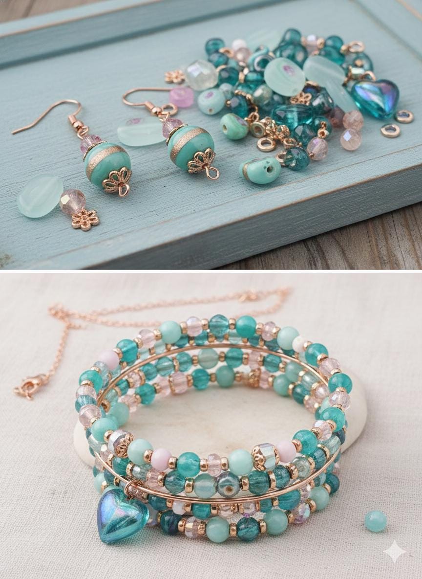 Aqua and Pink Bead Soup Mix: Colorful Glass Beads (56g Hand-Blended)
