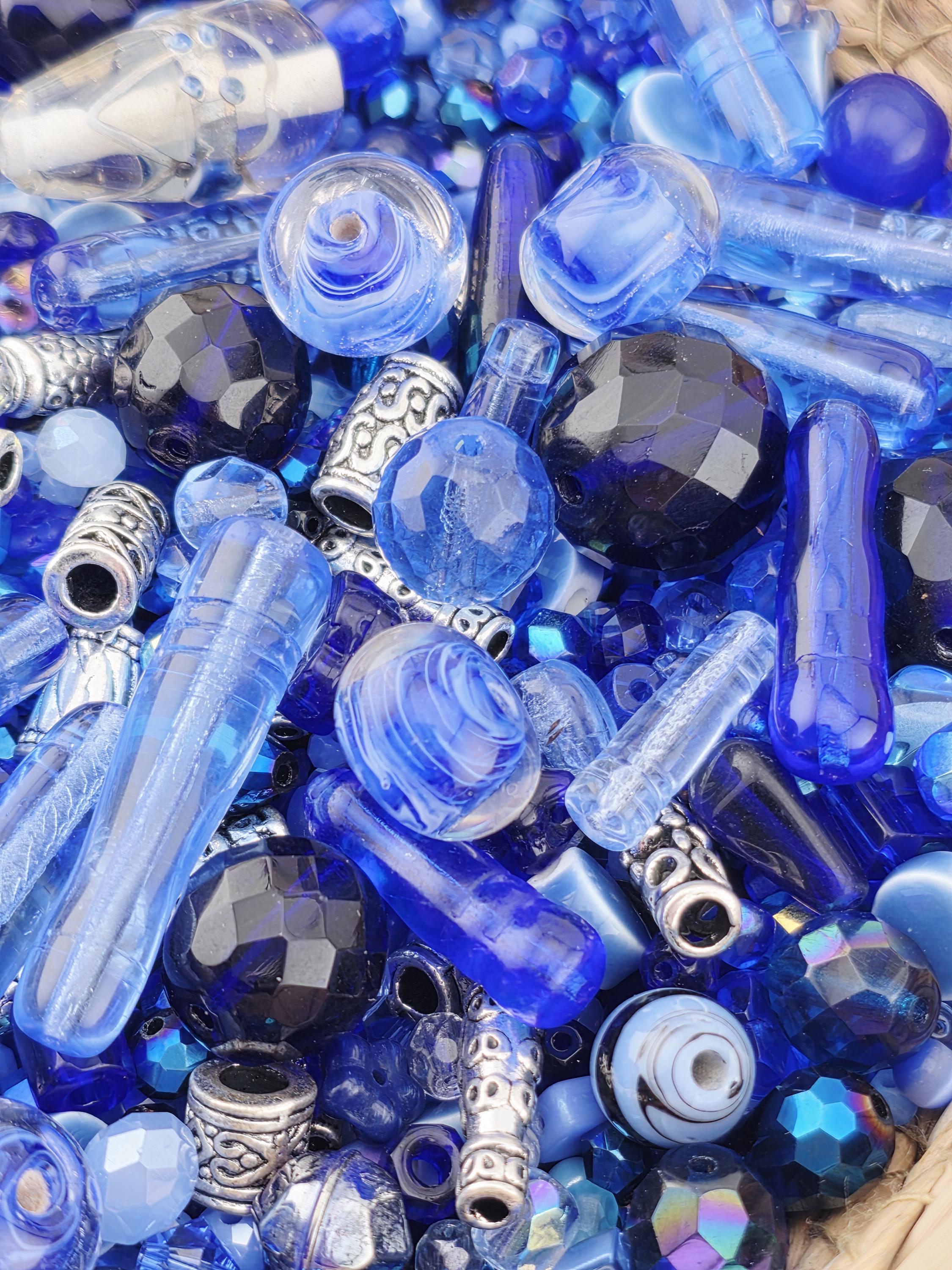 Icy Moonlight Blue and White Bead Soup Mix - Frosted Glass, Unique Shapes | Jewelry Making Bracelet Supply | Learise Curated Mix